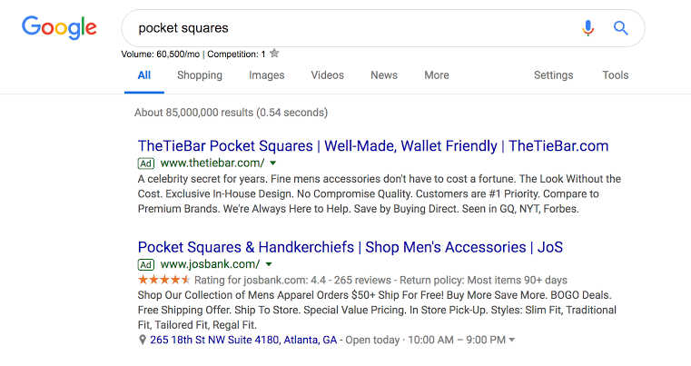 Pocket Square Search Engine Results